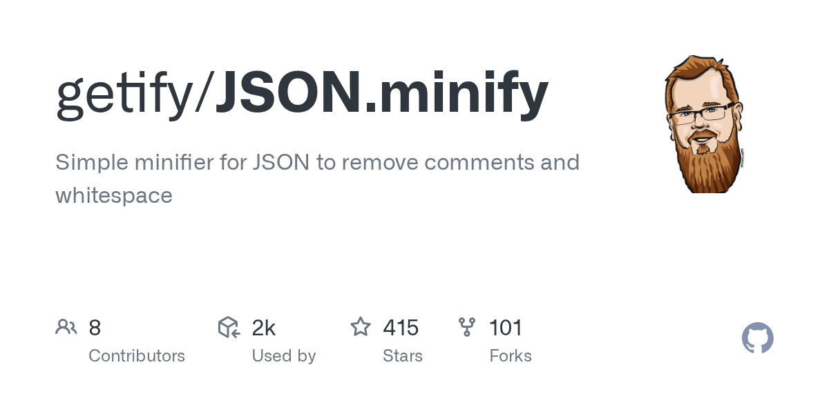 GitHub getify/JSON.minify Simple minifier for JSON to remove