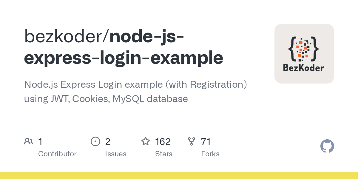 GitHub bezkoder/nodejsexpressloginexample Node.js Express Login