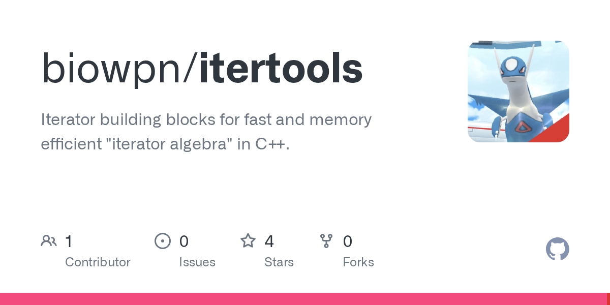 GitHub biowpn/itertools Iterator building blocks for fast and memory