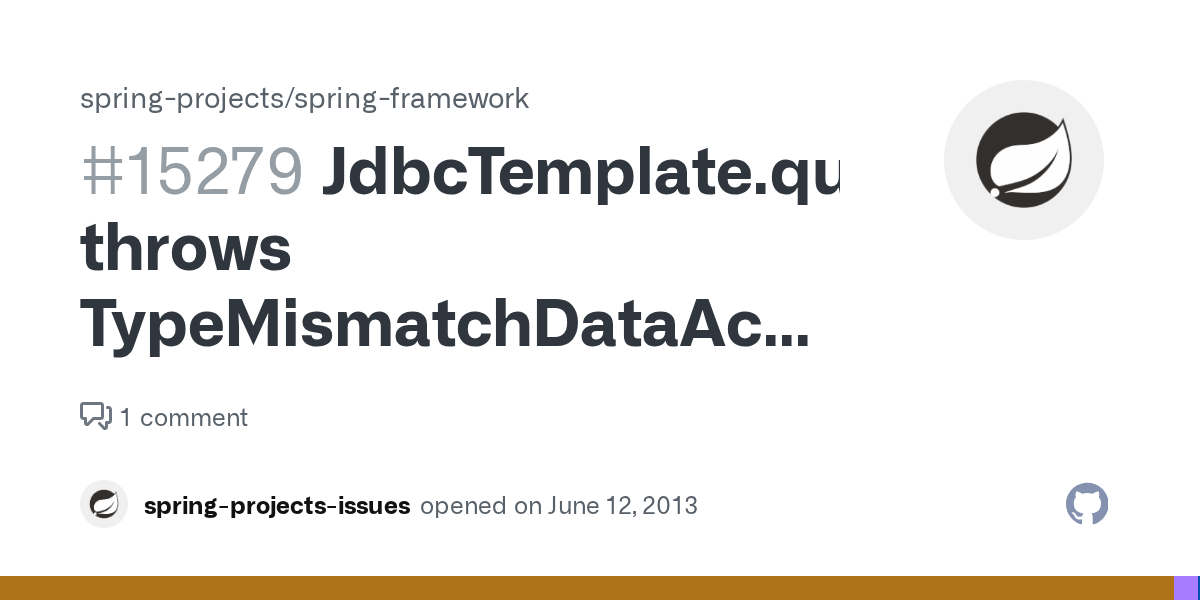 JdbcTemplate.queryForObject throws TypeMismatchDataAccessException when