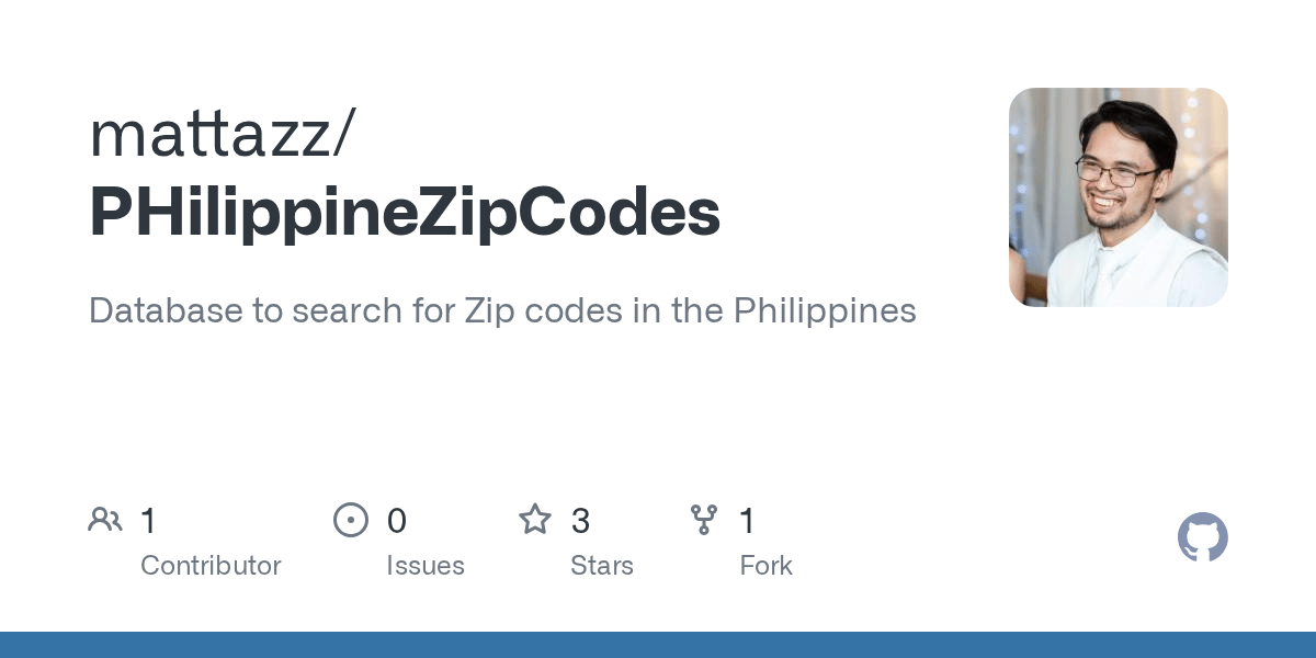 GitHub mattazz/PHilippineZipCodes Database to search for Zip codes