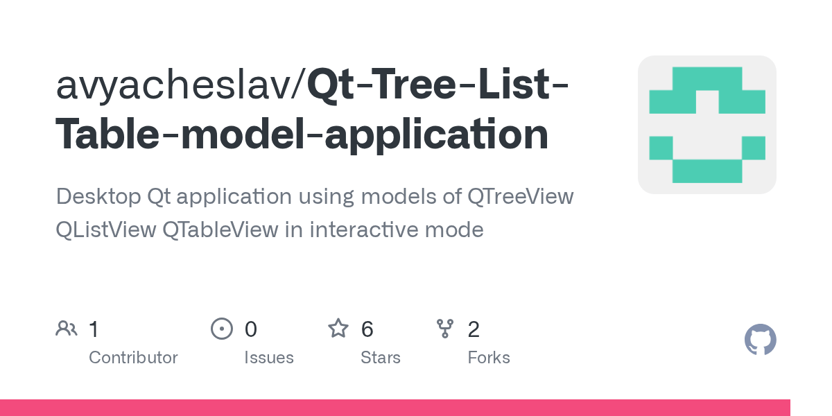 GitHub avyacheslav/QtTreeListTablemodelapplication Desktop Qt