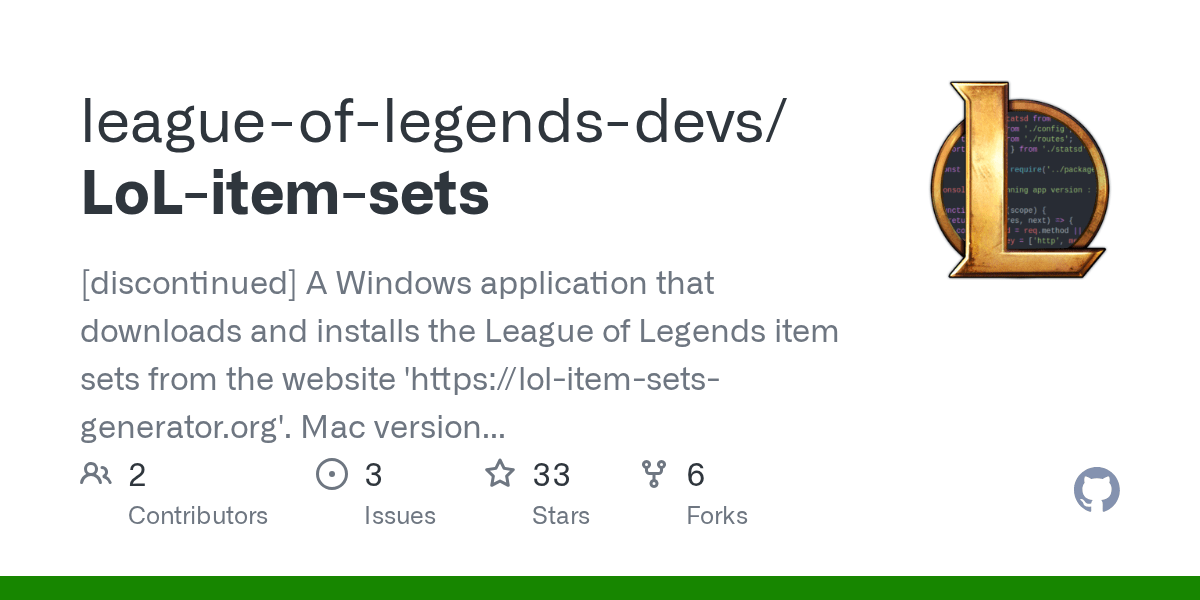 GitHub leagueoflegendsdevs/LoLitemsets [discontinued] A Windows