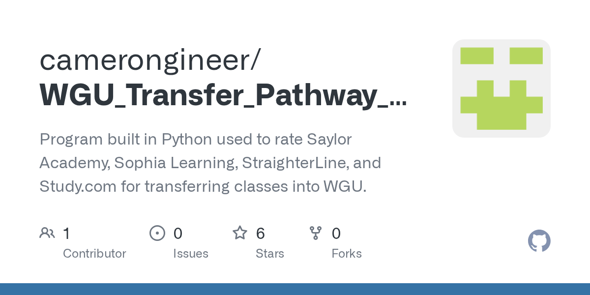 GitHub camerongineer/WGU_Transfer_Pathway_Rater_Python Program built