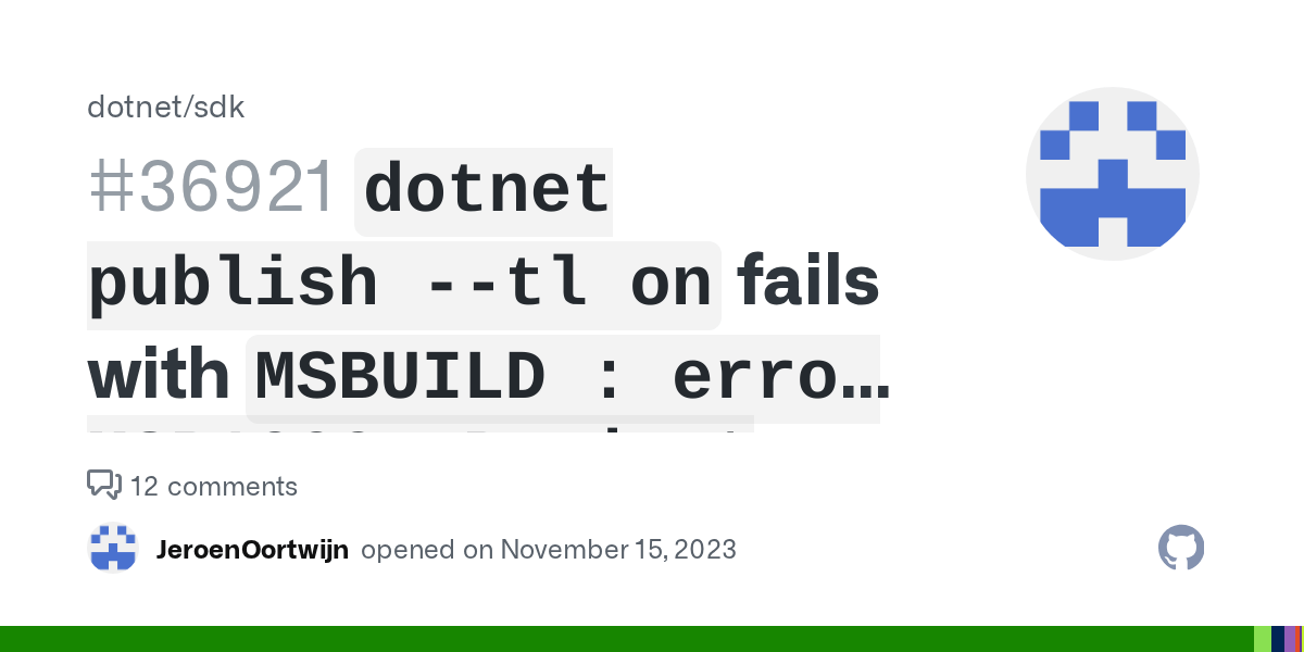 publish tl on` fails with `MSBUILD error MSB1009 Project