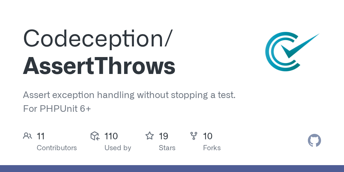 GitHub Codeception/AssertThrows Assert exception handling without