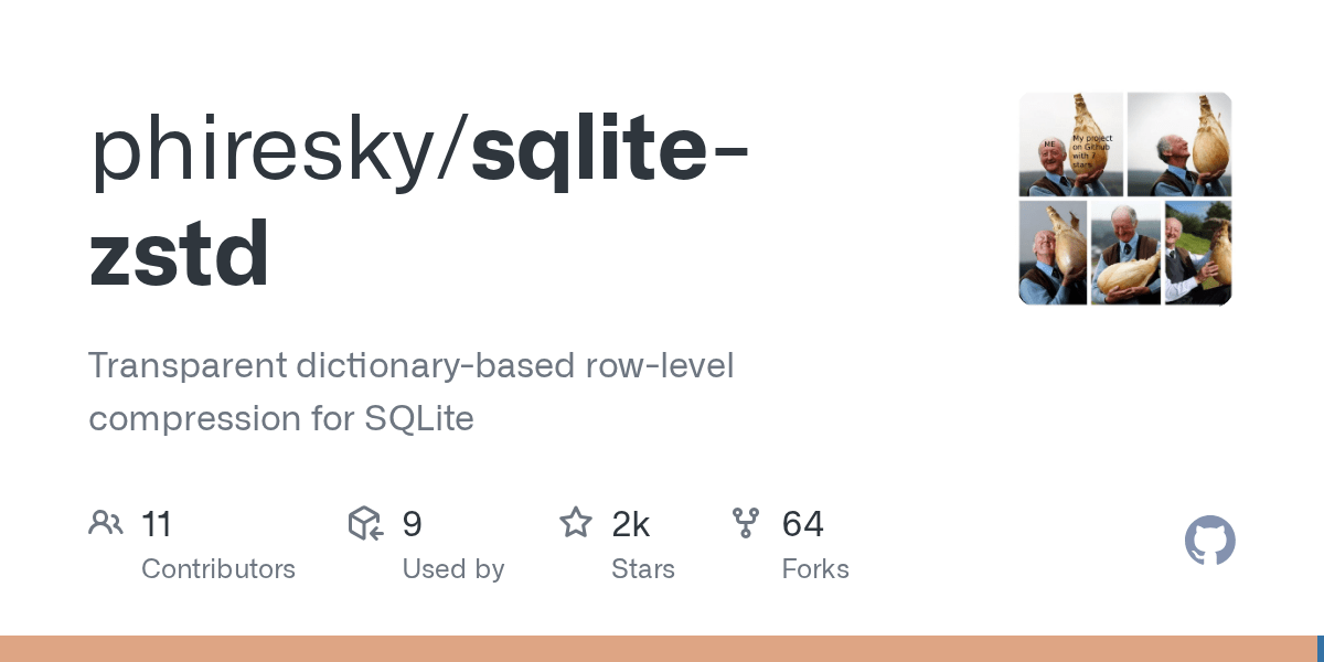 GitHub phiresky/sqlitezstd Transparent dictionarybased rowlevel