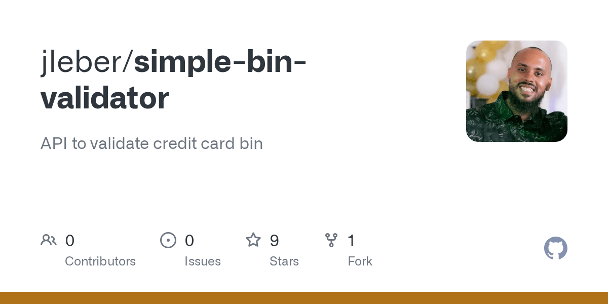 GitHub jleber/simplebinvalidator API to validate credit card bin