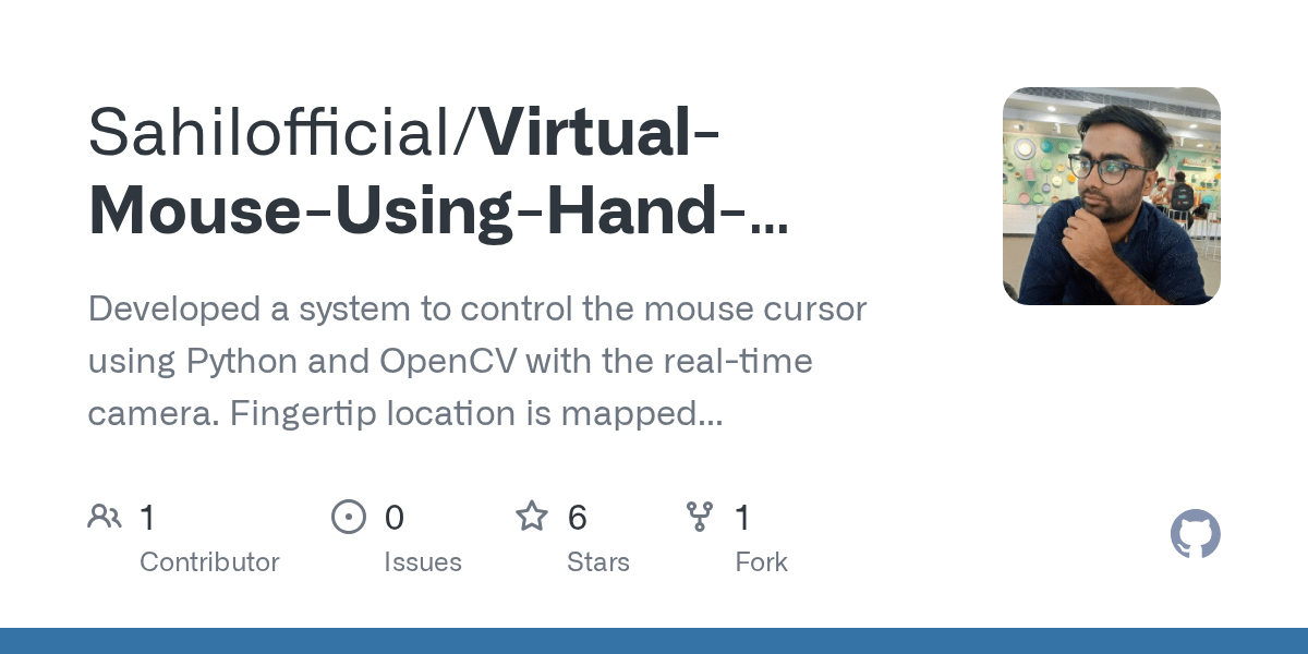 GitHub Sahilofficial/VirtualMouseUsingHandGestureRecognition