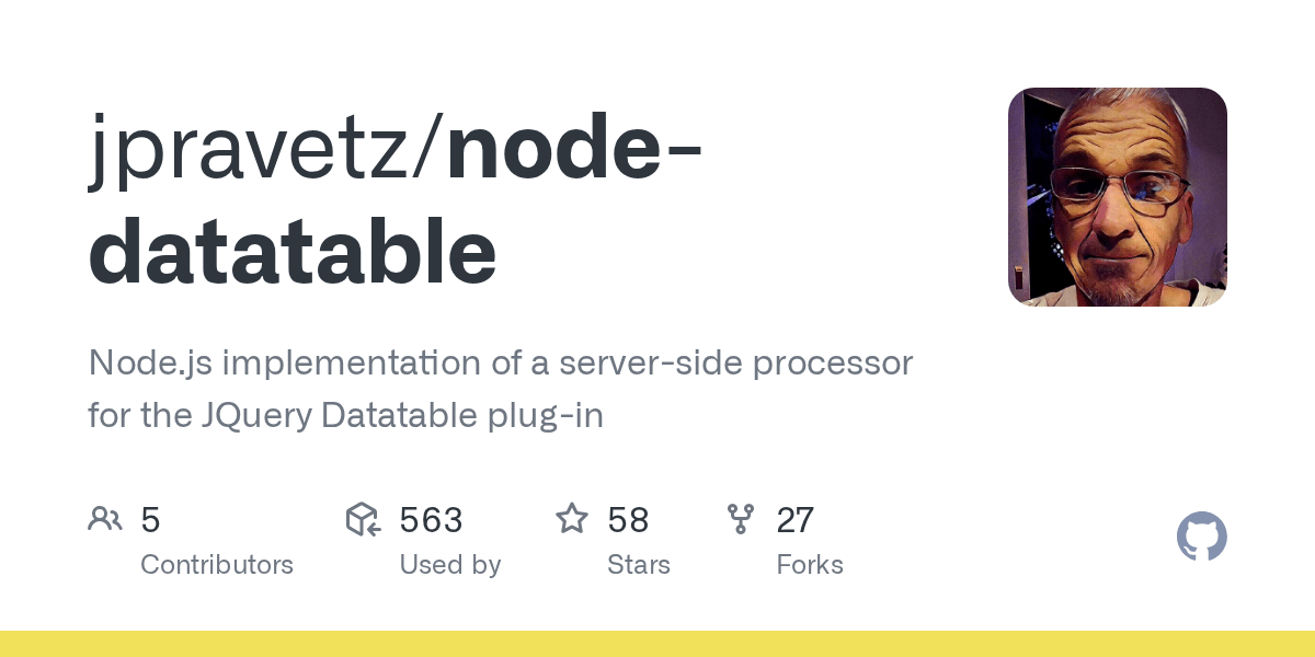 GitHub jpravetz/nodedatatable Node.js implementation of a serverside processor for the