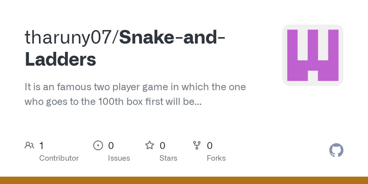 GitHub tharuny07/SnakeandLadders It is an famous two player game