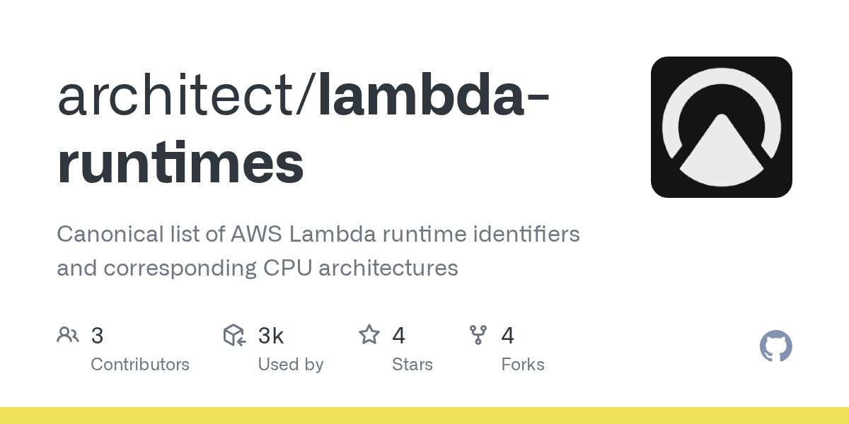 GitHub architect/lambdaruntimes Canonical list of AWS Lambda