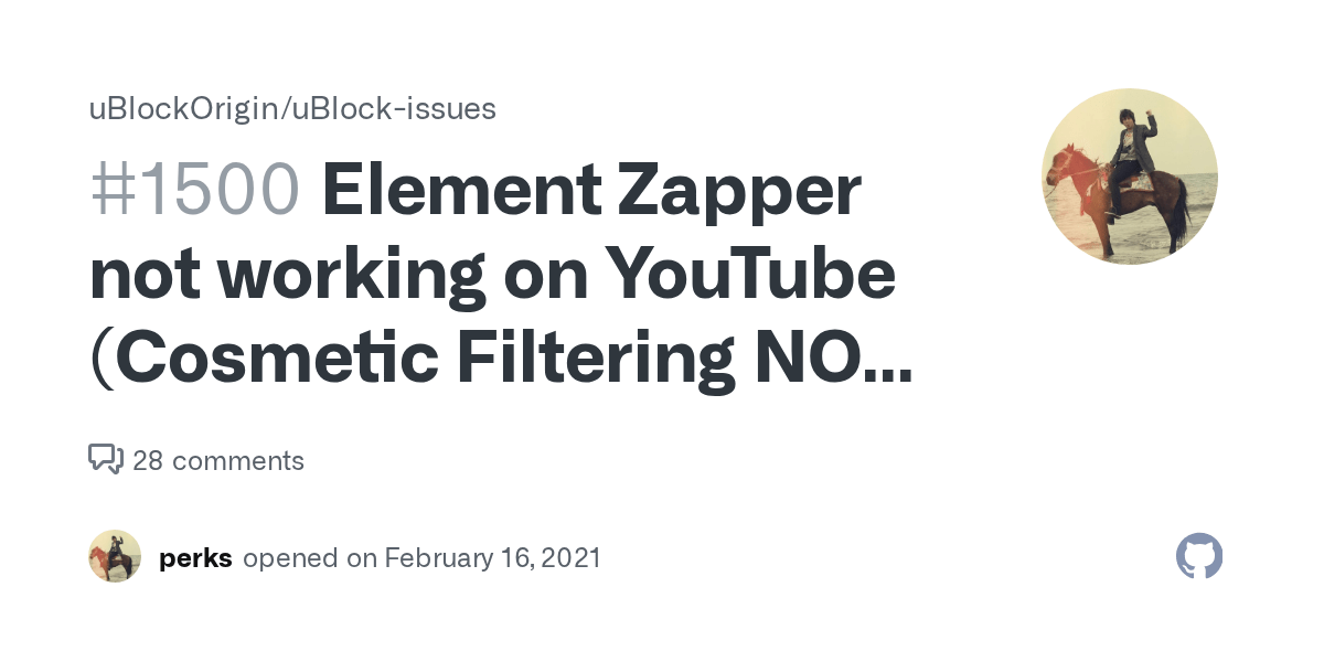 Element Zapper not working on YouTube (Cosmetic Filtering NOT disabled