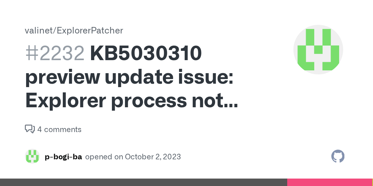 KB5030310 preview update issue Explorer process not running and not