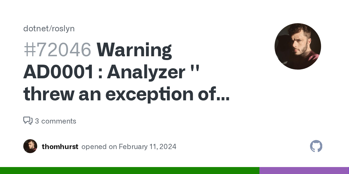 Warning AD0001 Analyzer '' threw an exception of type 'System