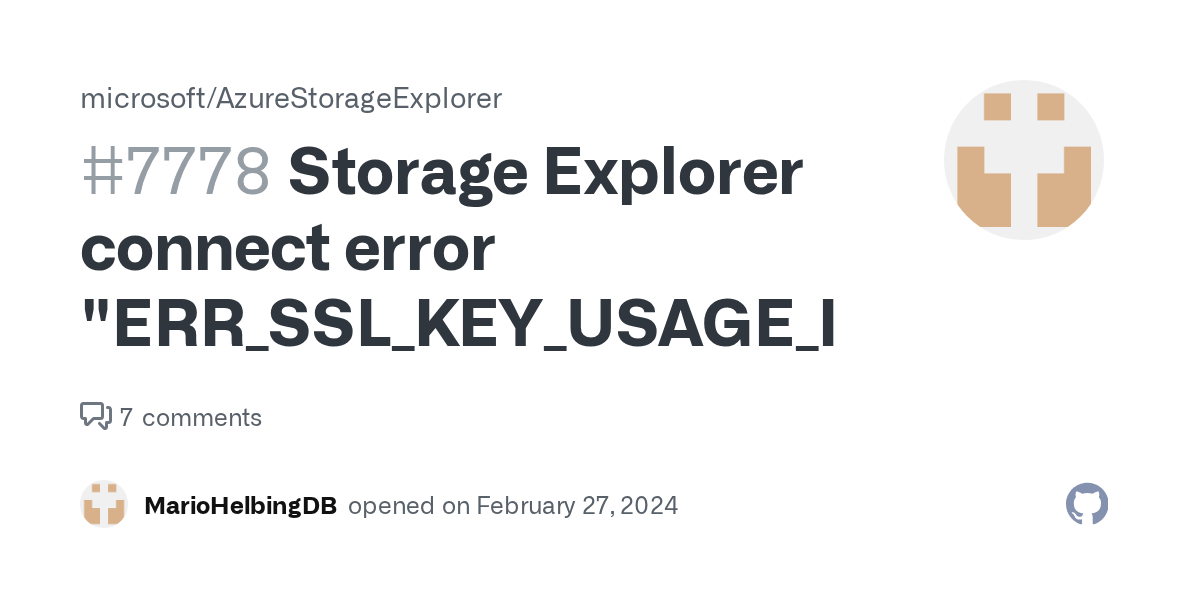 Storage Explorer connect error · Issue