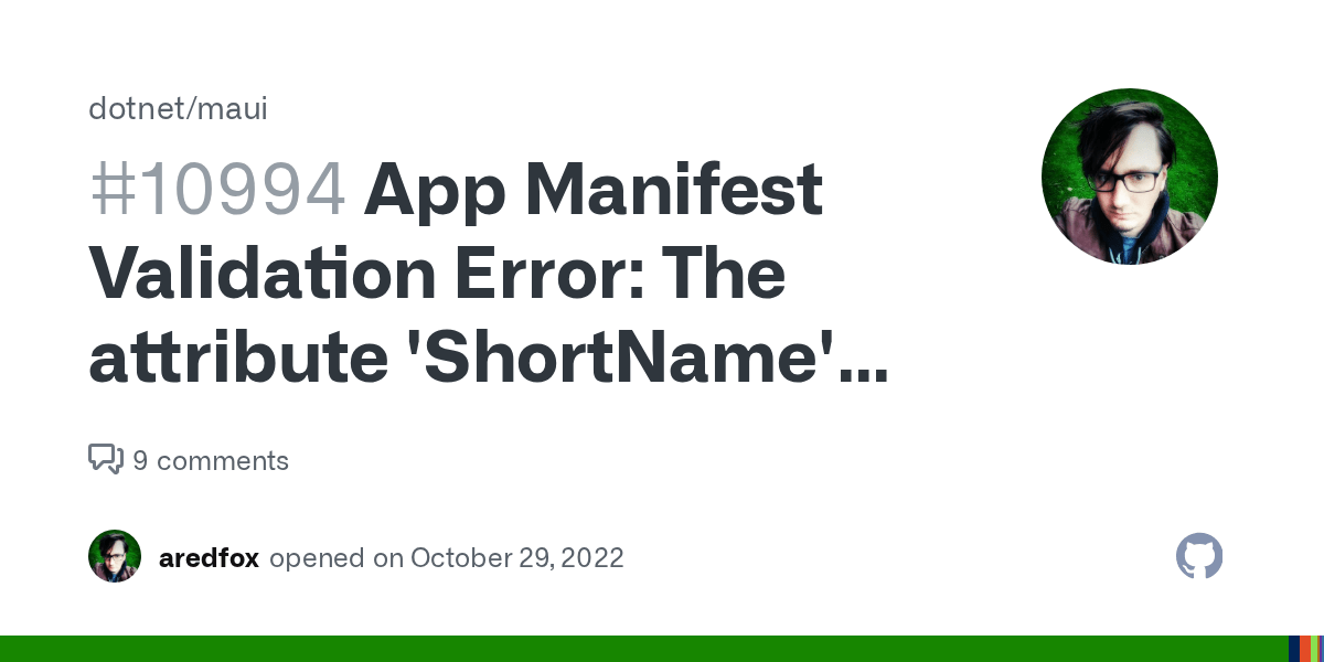 App Manifest Validation Error The attribute 'ShortName' with value