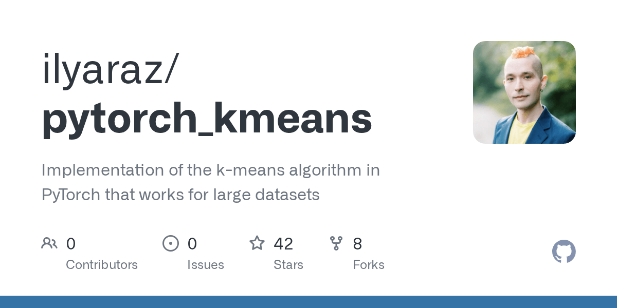 GitHub ilyaraz/pytorch_kmeans Implementation of the kmeans algorithm in PyTorch that works