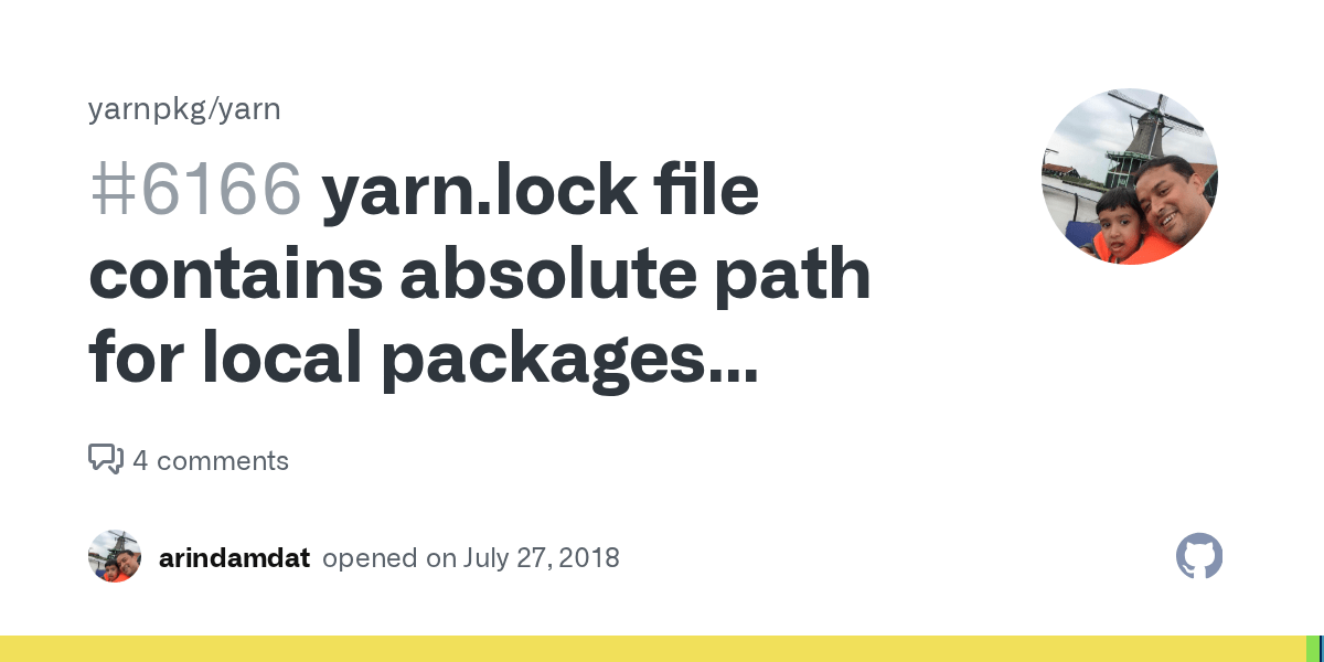 yarn.lock file contains absolute path for local packages added using