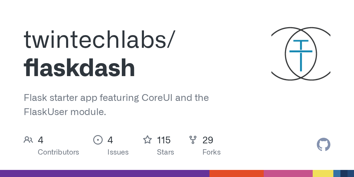 GitHub twintechlabs/flaskdash Flask starter app featuring CoreUI and