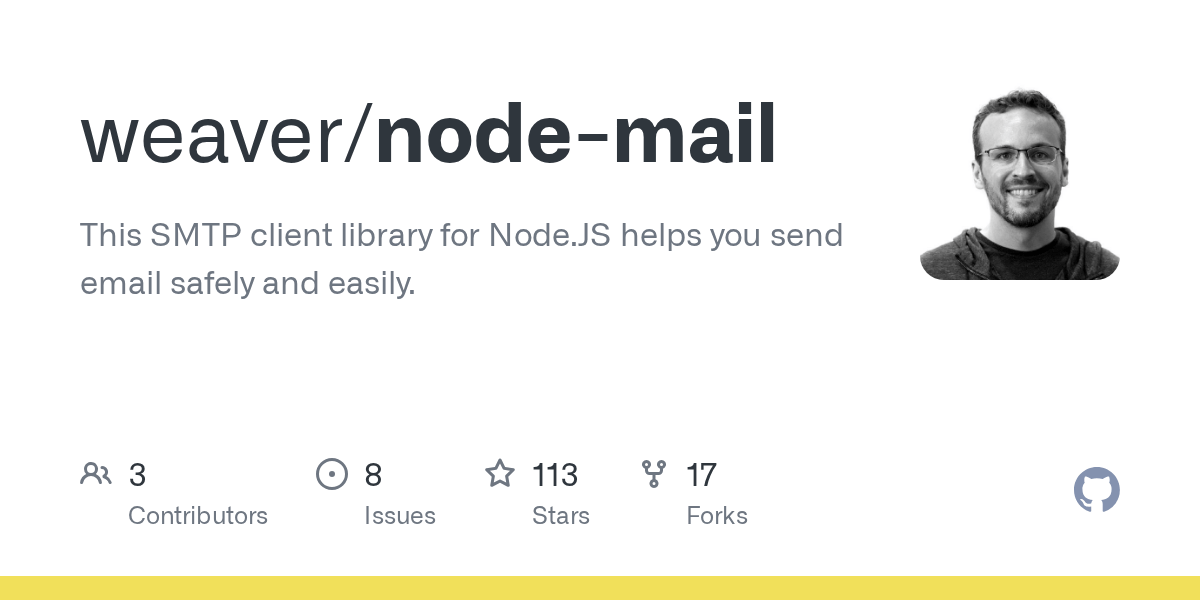 GitHub weaver/nodemail This SMTP client library for Node.JS helps
