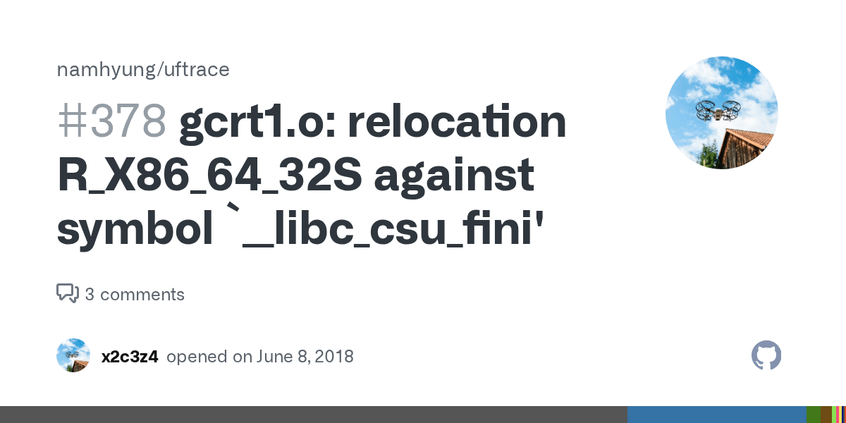 gcrt1.o relocation R_X86_64_32S against symbol `__libc_csu_fini
