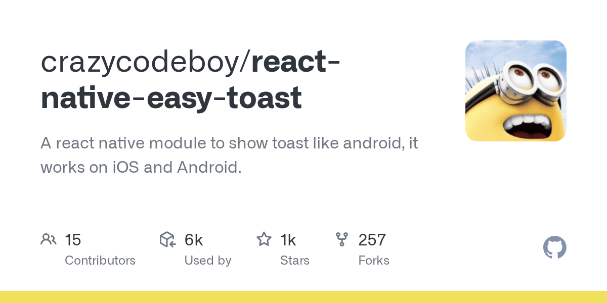 GitHub crazycodeboy/reactnativeeasytoast A react native module to