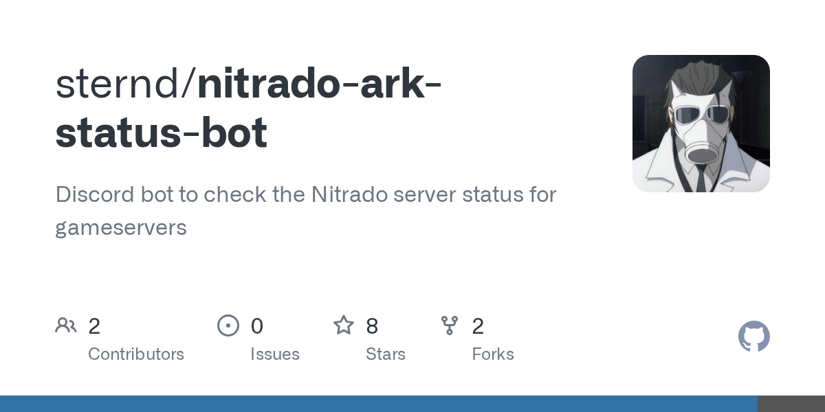 GitHub sternd/nitradoarkstatusbot Discord bot to check the Nitrado server status for
