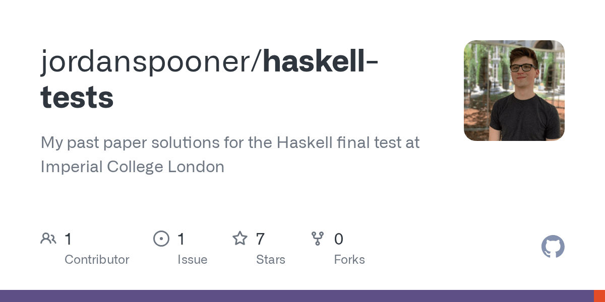 GitHub jordanspooner/haskelltests My past paper solutions for the