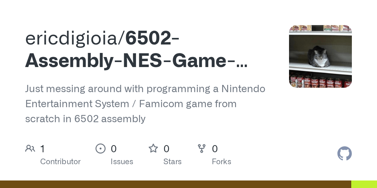 GitHub ericdigioia/6502AssemblyNESGameDevelopmentPlayground