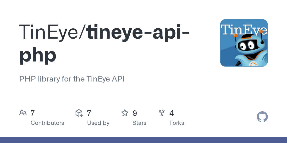 GitHub TinEye/tineyeapiphp PHP library for the TinEye API