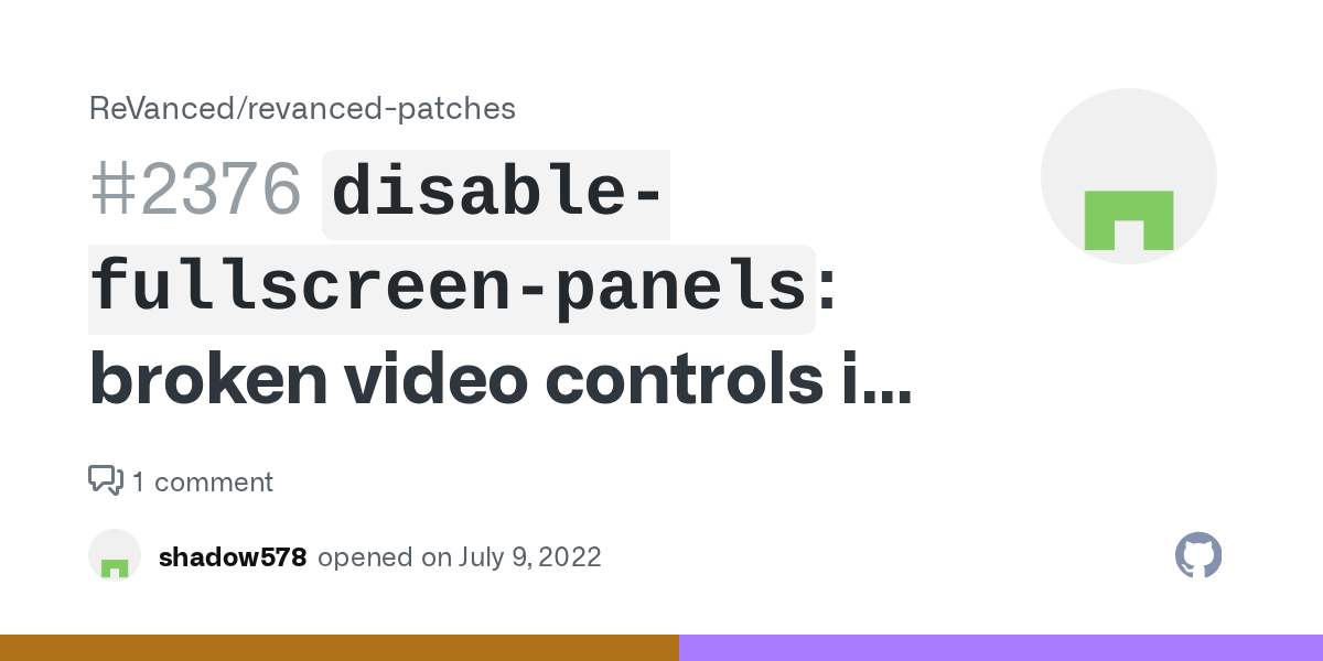 `disablefullscreenpanels` broken video controls in fullscreen · Issue 2376 · ReVanced