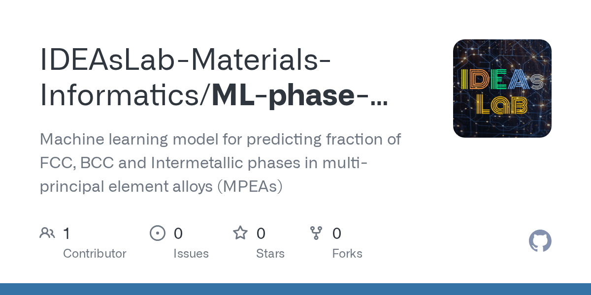 GitHub IDEAsLabMaterialsInformatics/MLphasefractionMPEAs Machine learning model for