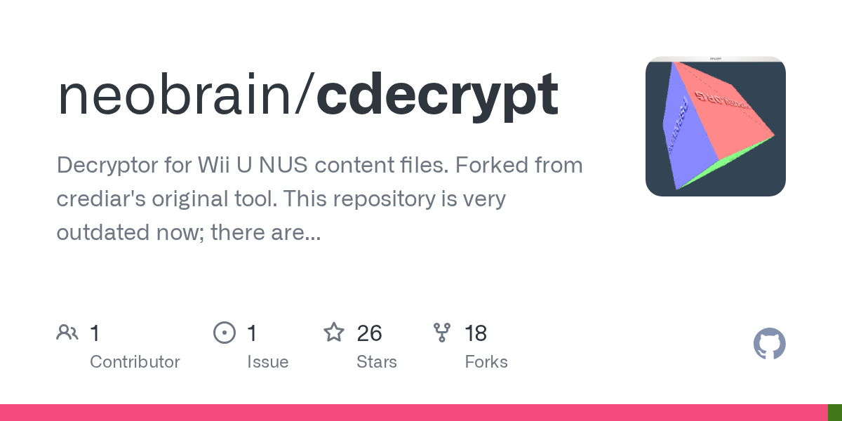 GitHub neobrain/cdecrypt Decryptor for Wii U NUS content files