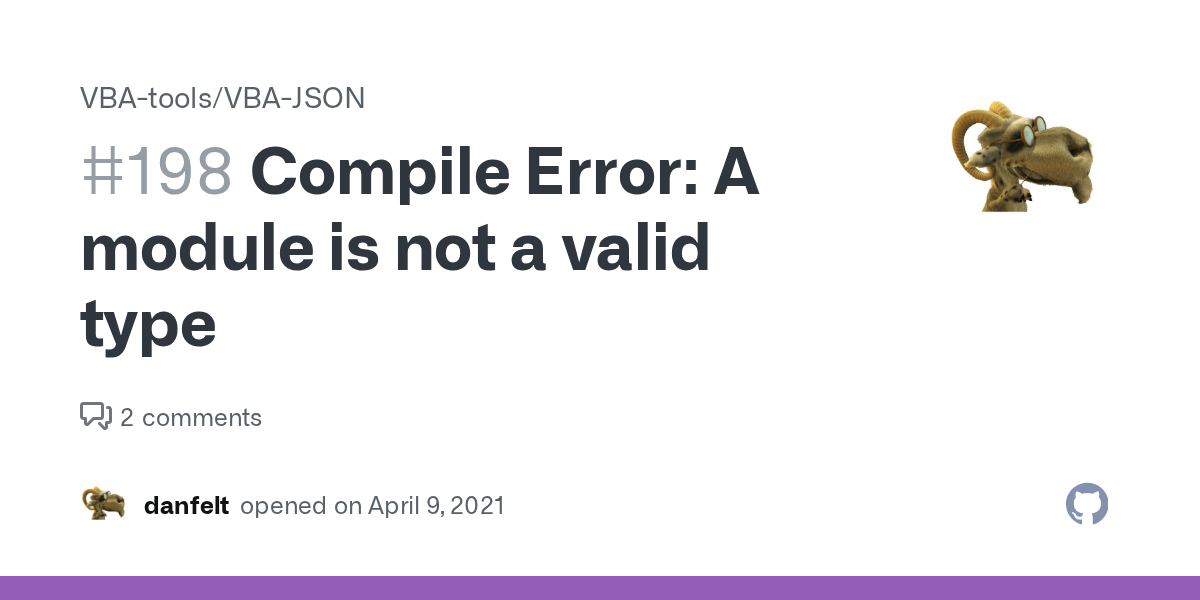 Compile Error A module is not a valid type · Issue 198 · VBAtools
