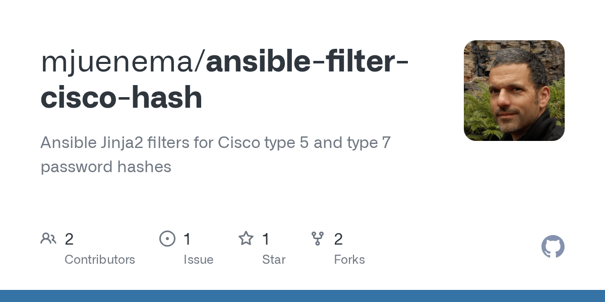 GitHub mjuenema/ansiblefilterciscohash Ansible Jinja2 filters for