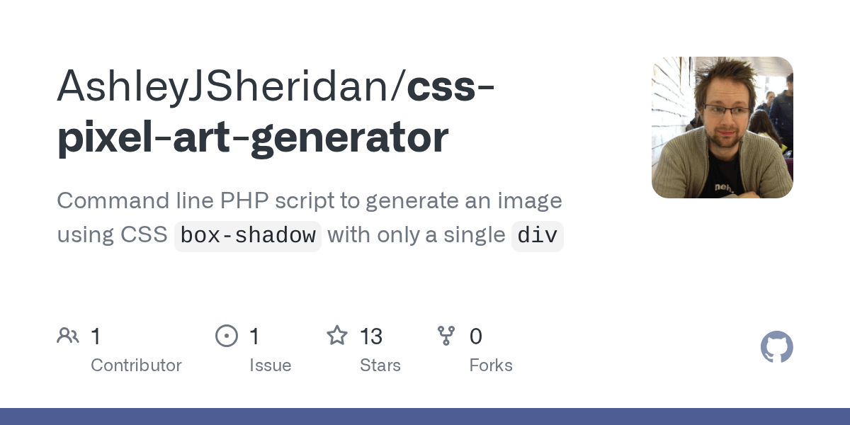 GitHub AshleyJSheridan/csspixelartgenerator Command