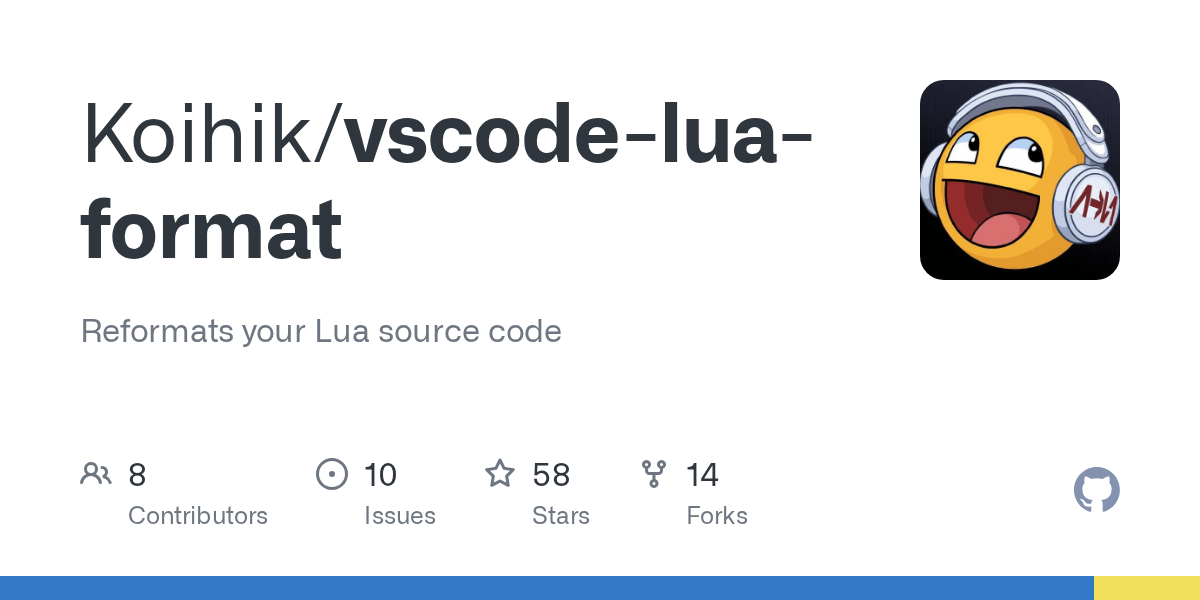 GitHub Koihik/vscodeluaformat Reformats your Lua source code