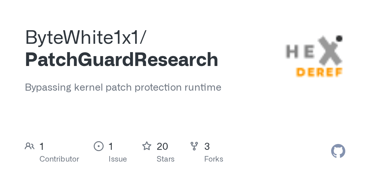 GitHub ByteWhite1x1/PatchGuardResearch Bypassing kernel patch