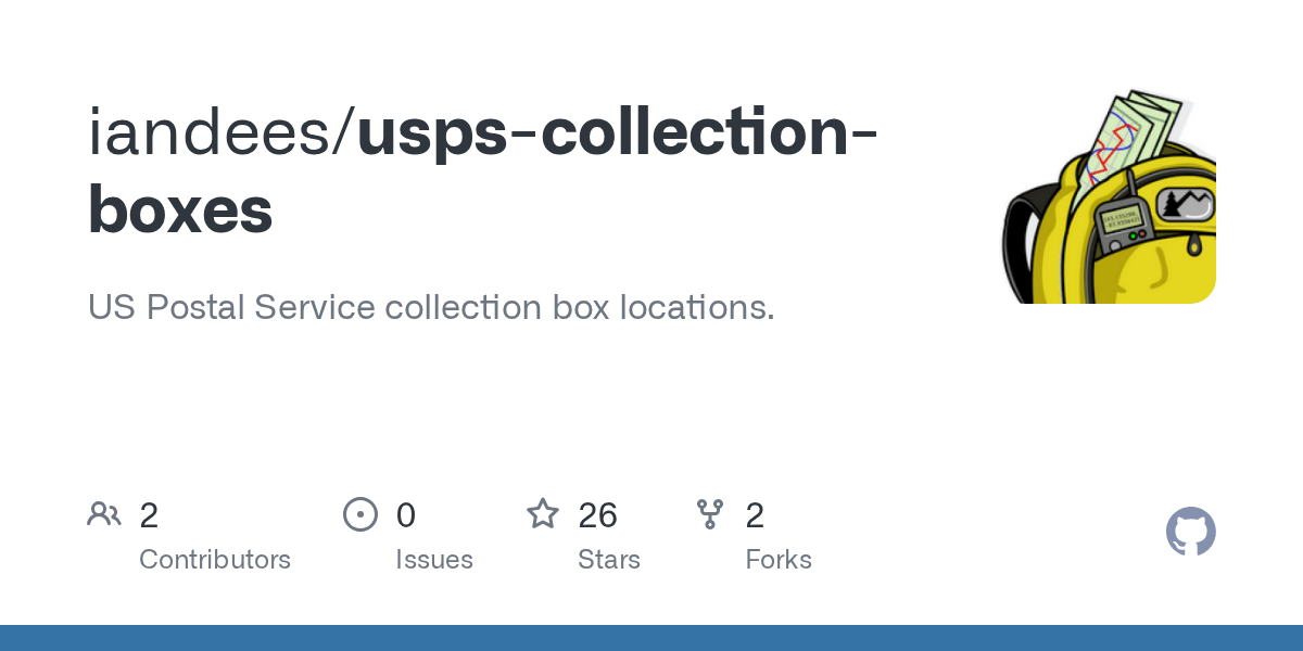 GitHub iandees/uspscollectionboxes US Postal Service collection box locations.