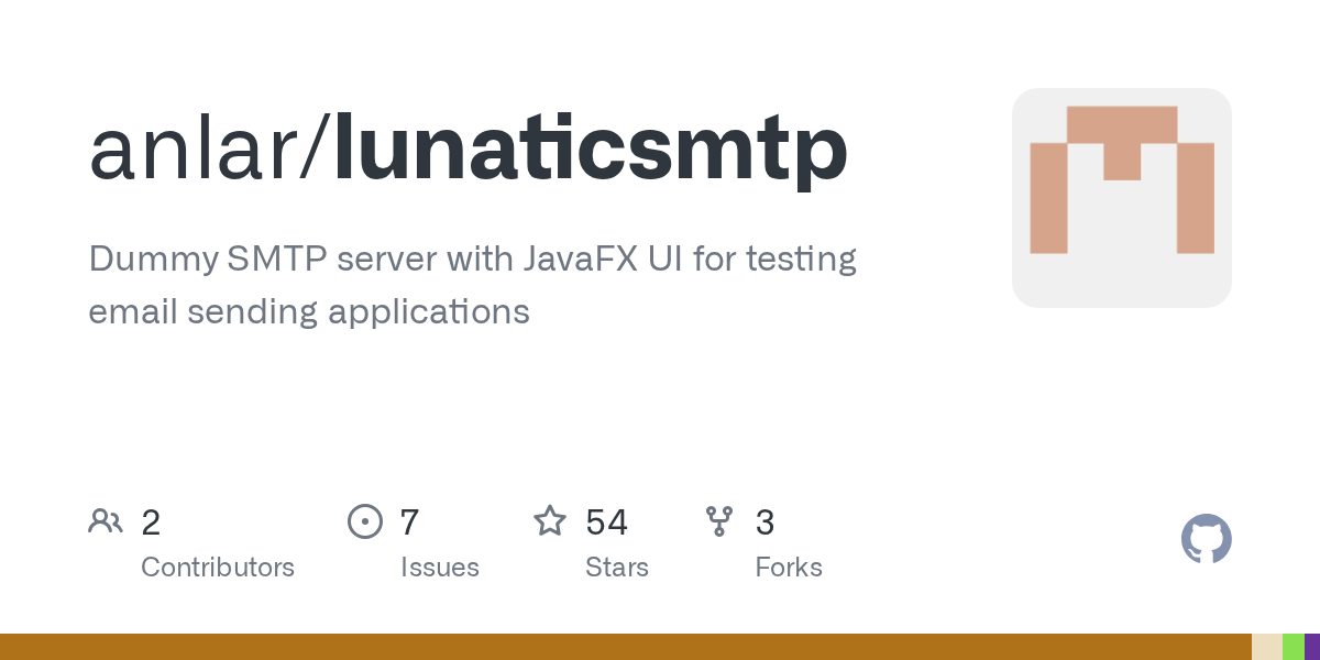 GitHub anlar/lunaticsmtp Dummy SMTP server with JavaFX UI for