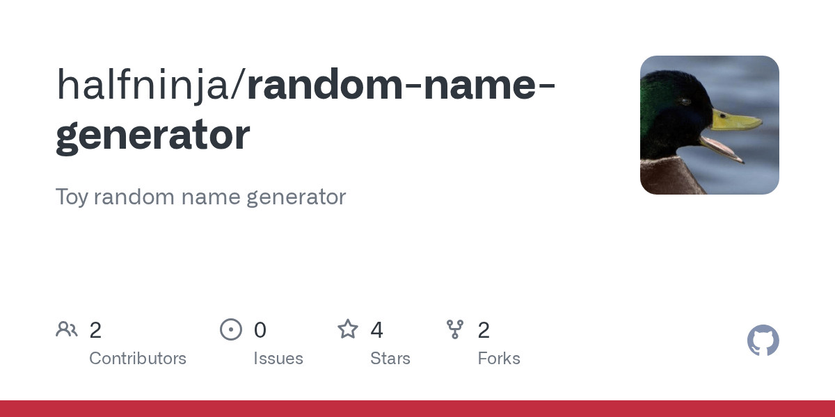 GitHub halfninja/randomnamegenerator Toy random name generator