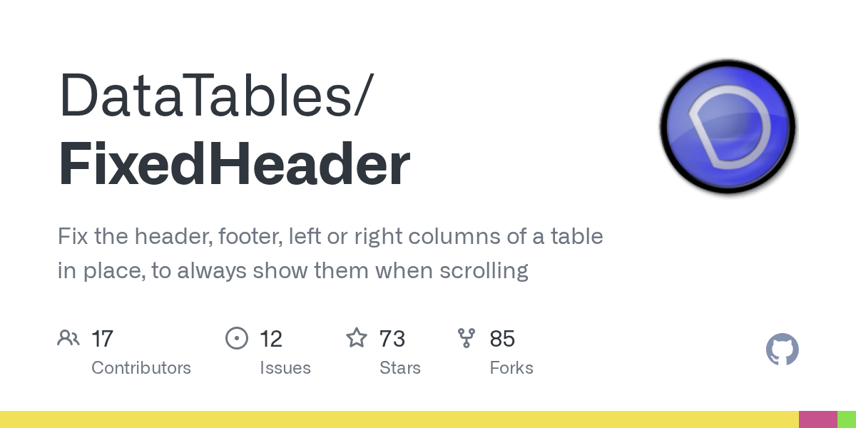 GitHub DataTables/FixedHeader Fix the header, footer, left or right