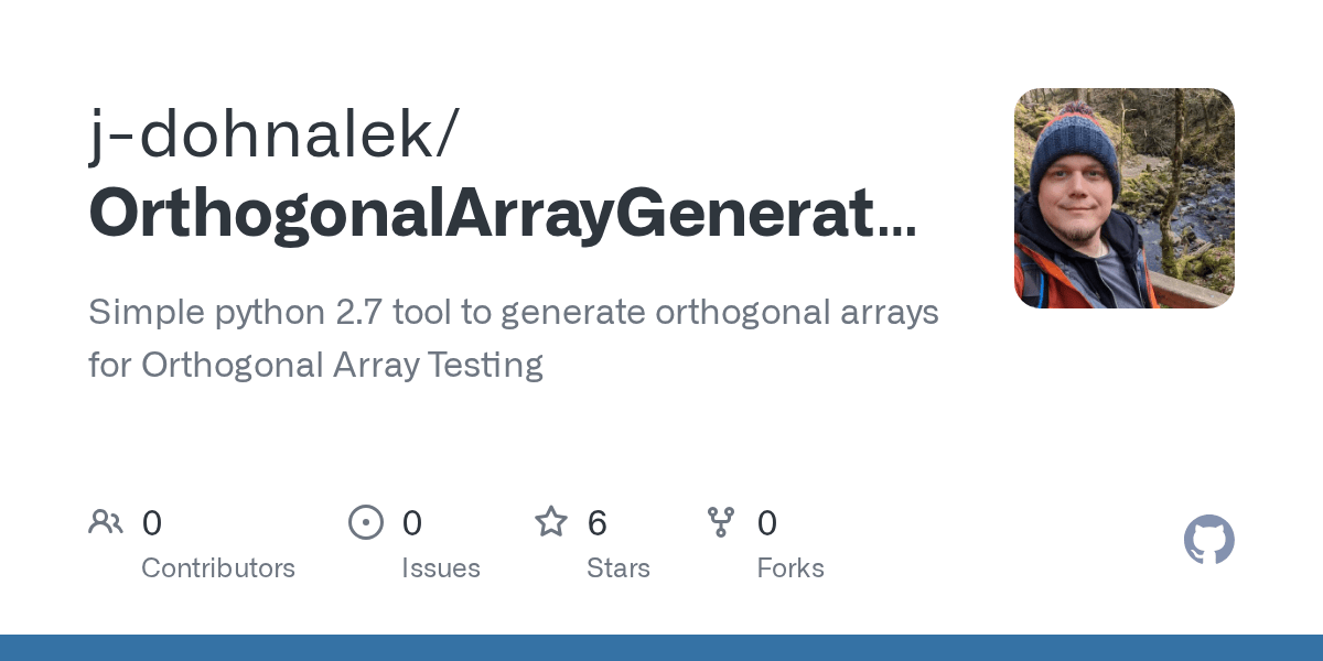 GitHub jdohnalek/OrthogonalArrayGenerator Simple python 2.7 tool to