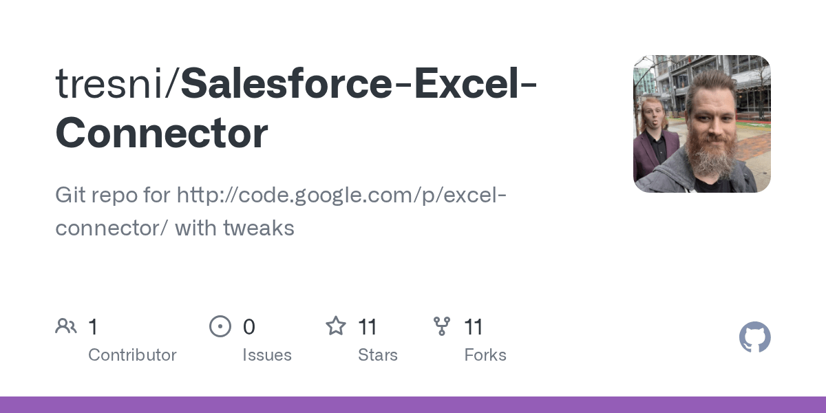 GitHub tresni/SalesforceExcelConnector Git repo for http//code