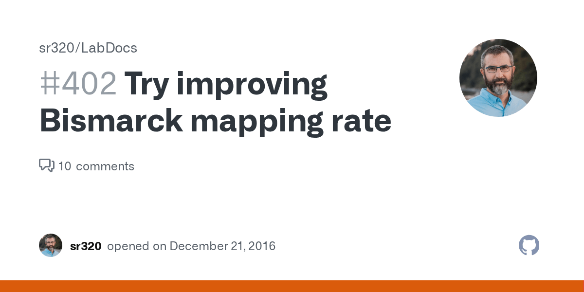 Try improving Bismarck mapping rate · Issue 402 · sr320/LabDocs · GitHub