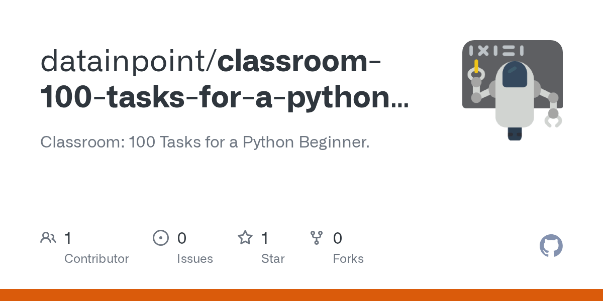 GitHub datainpoint/classroom100tasksforapythonbeginner