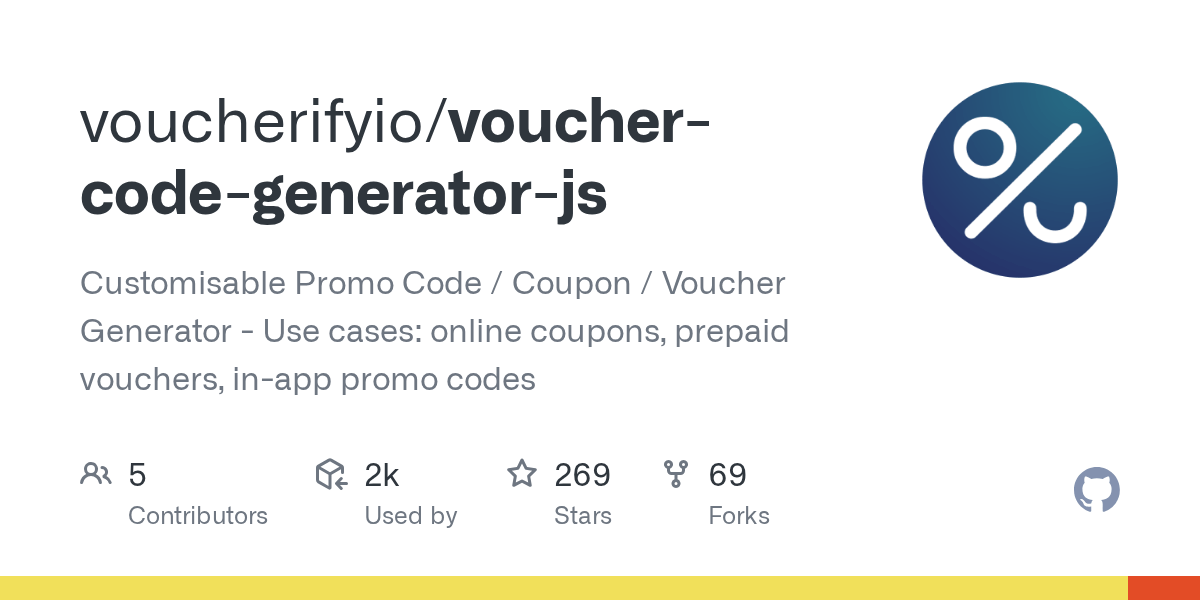 GitHub voucherifyio/vouchercodegeneratorjs Customisable Promo