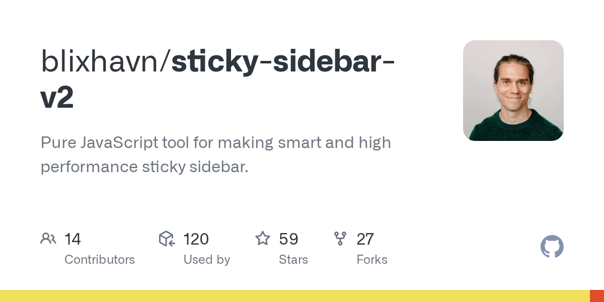 GitHub blixhavn/stickysidebarv2 Pure JavaScript tool for making