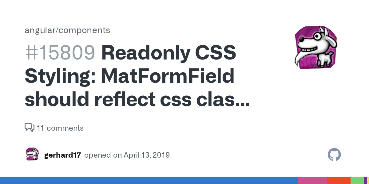 Readonly CSS Styling MatFormField should reflect css class 'matform